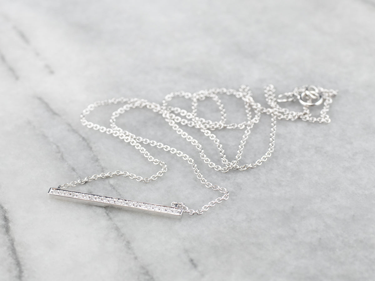 Sleek White Gold Diamond Bar Necklace