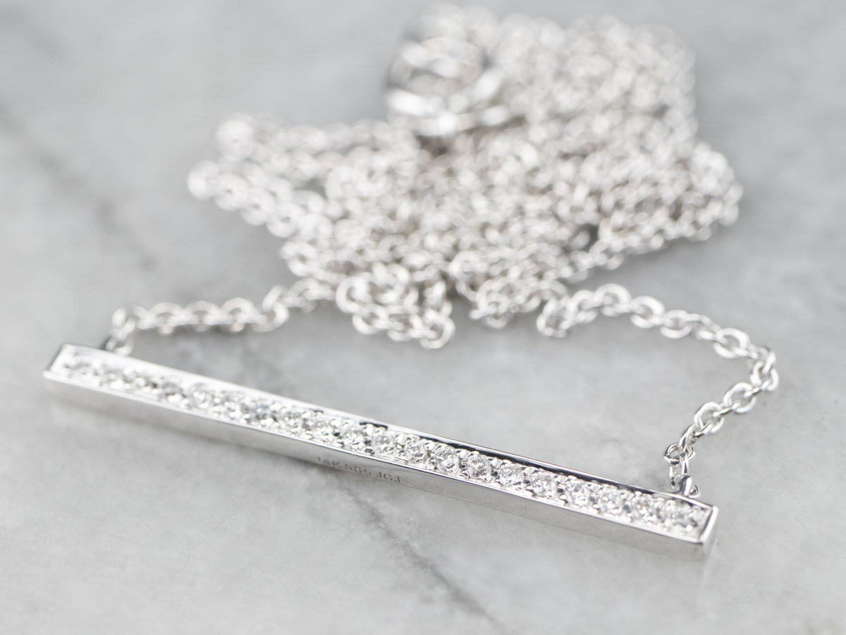 Sleek White Gold Diamond Bar Necklace