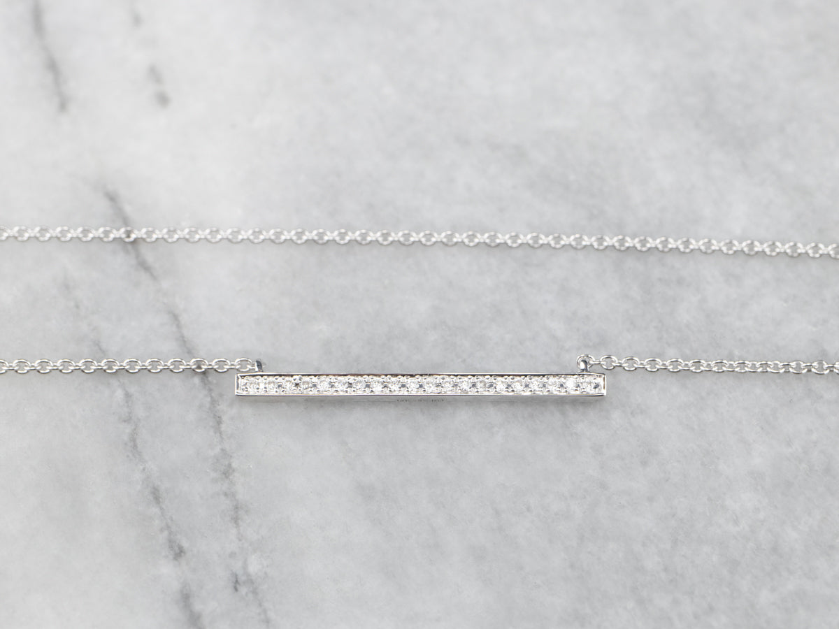 Sleek White Gold Diamond Bar Necklace