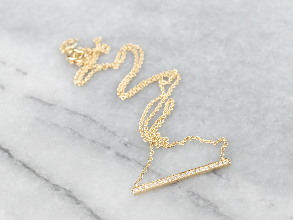 Sleek Yellow Gold Diamond Bar Necklace