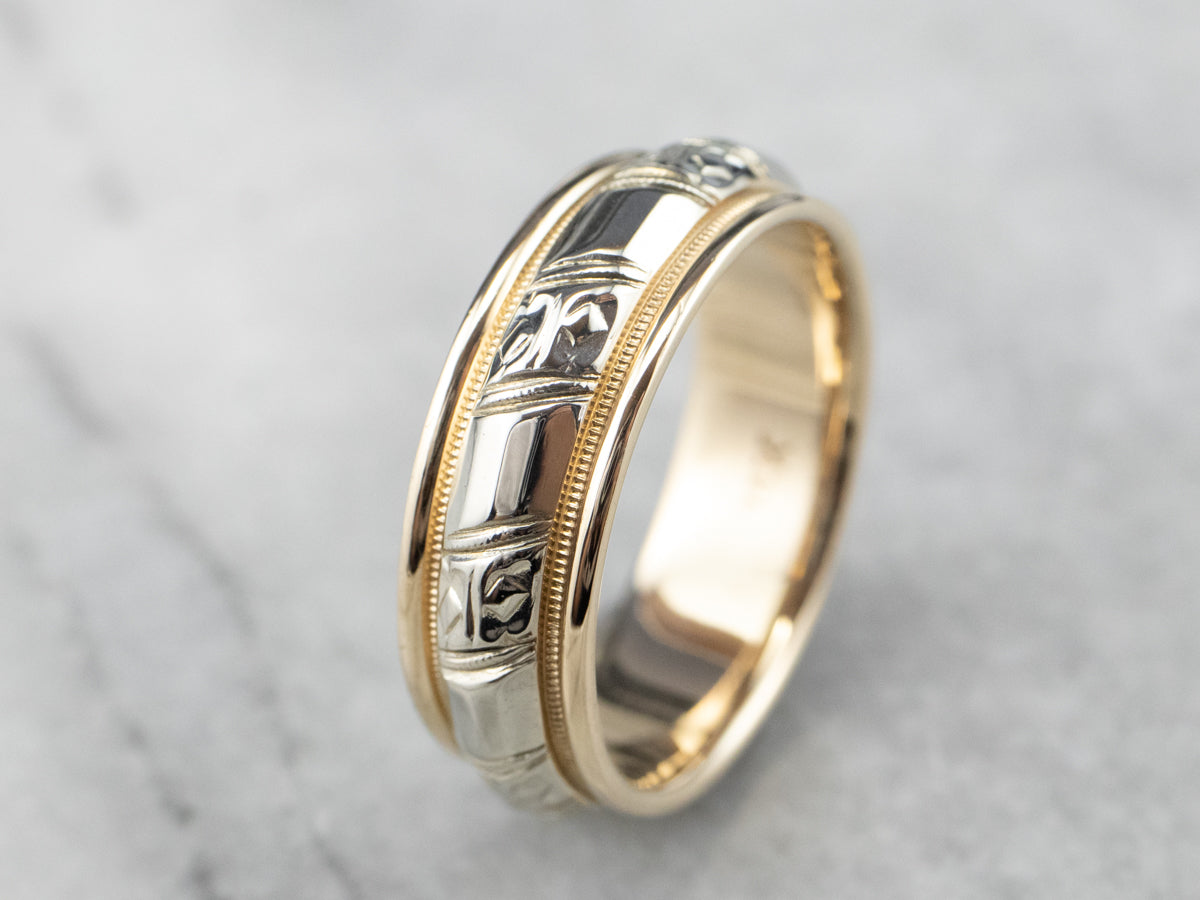 Unisex Two Tone Gold Pattern Band