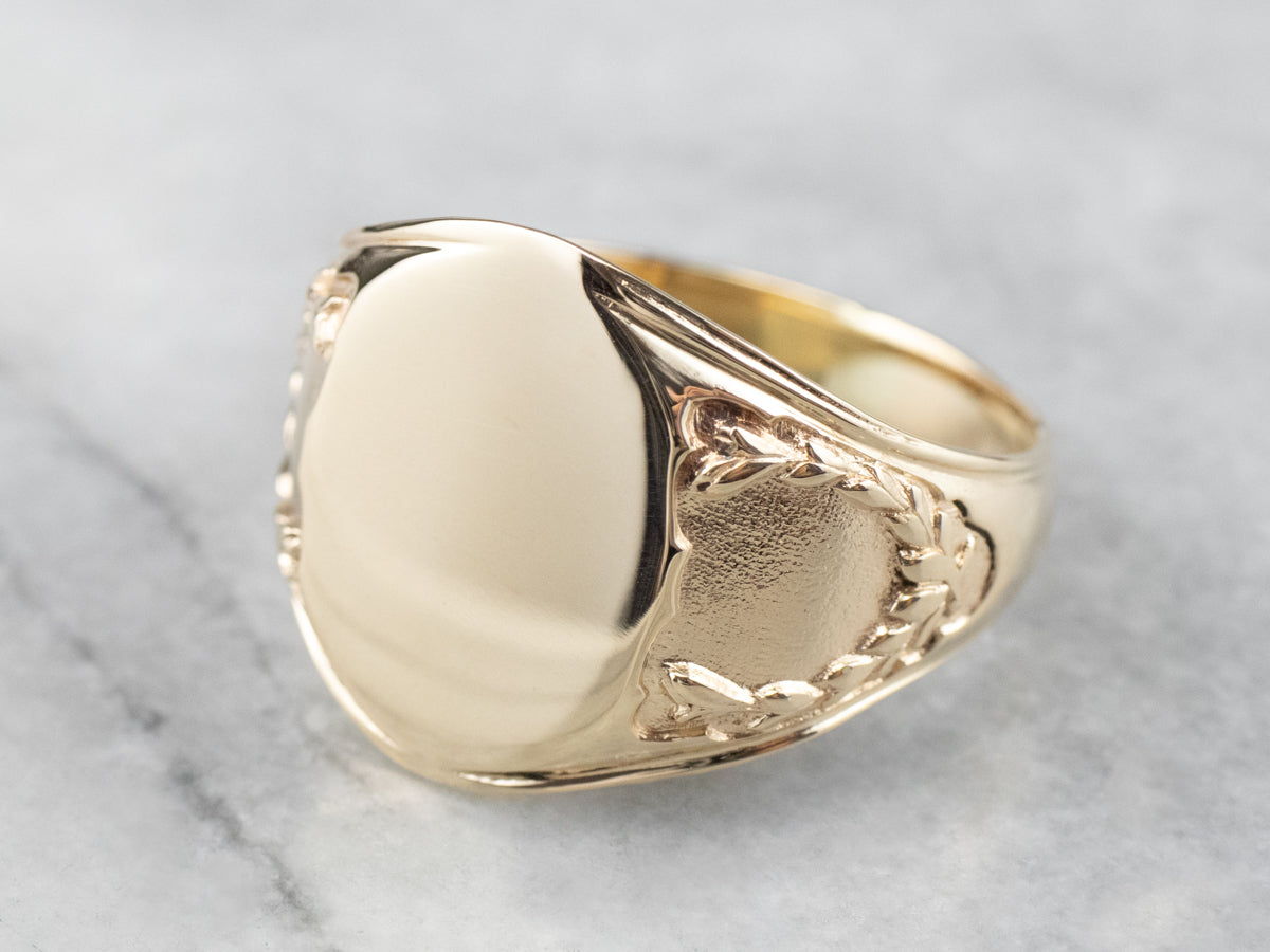 Vintage Gold Laurel Wreath Signet Ring