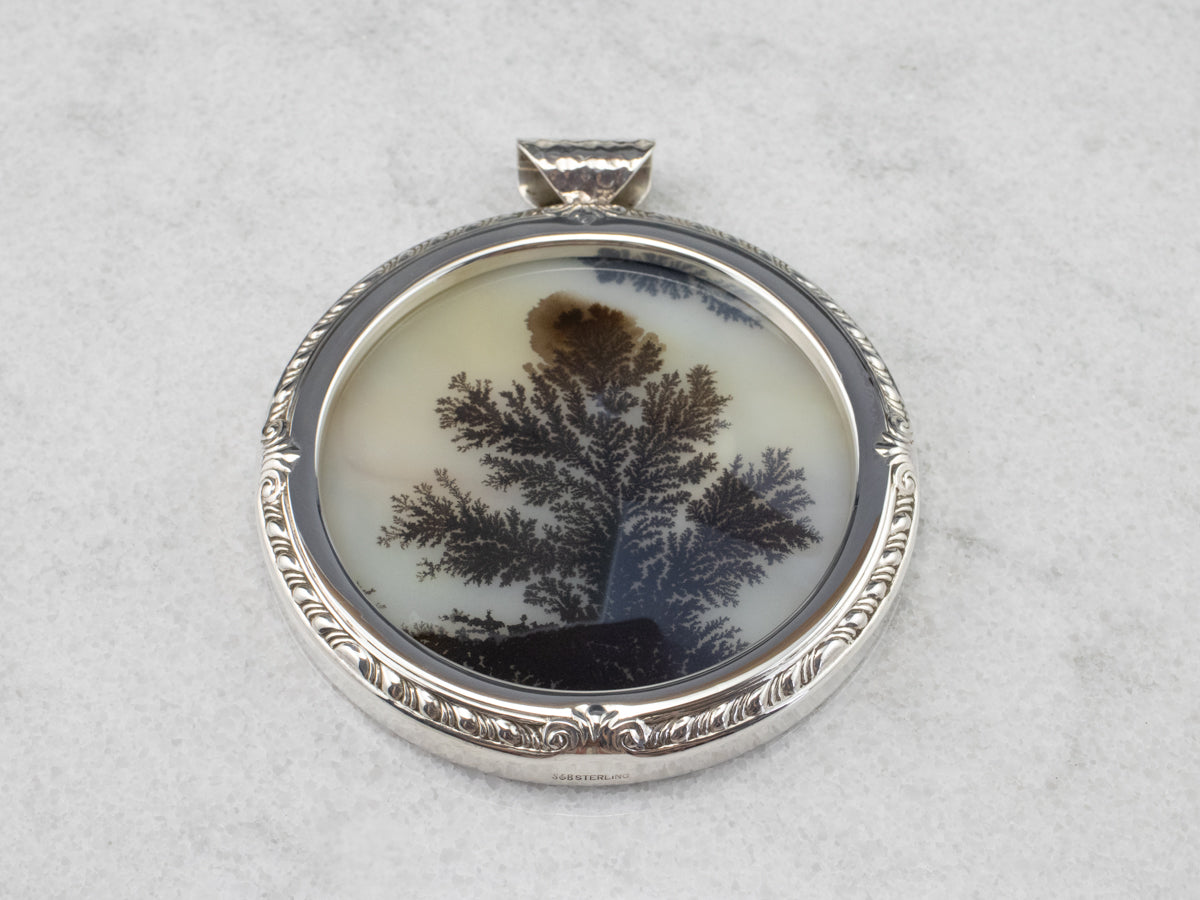 Huge Dendritic Agate Sterling Silver Pendant