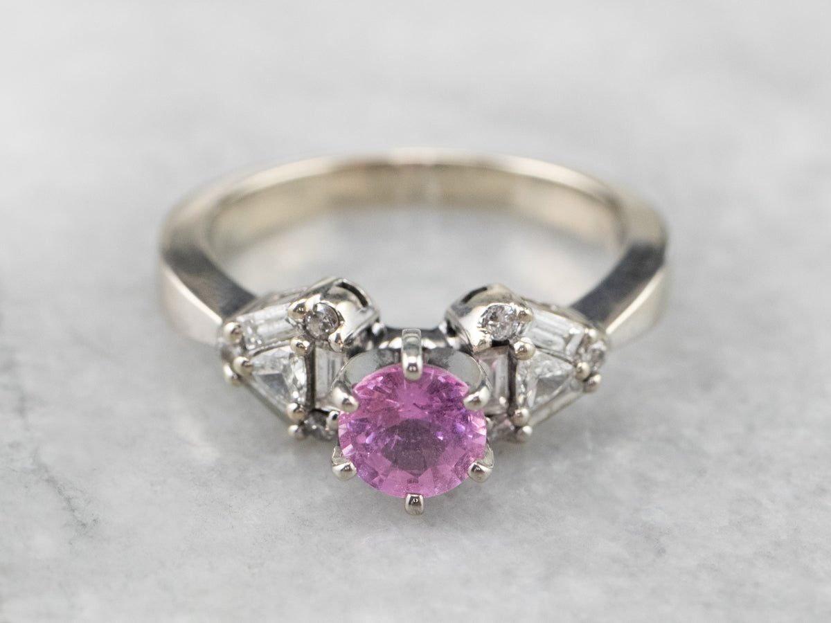 Pink Sapphire Diamond White Gold Engagement Ring