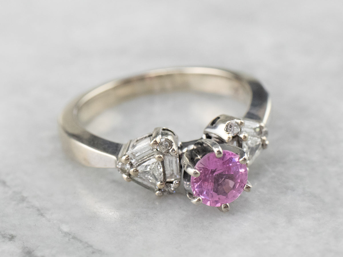 Pink Sapphire Diamond White Gold Engagement Ring