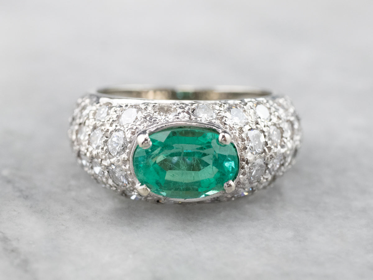 Modern Gold Emerald and Diamond Engagement Ring