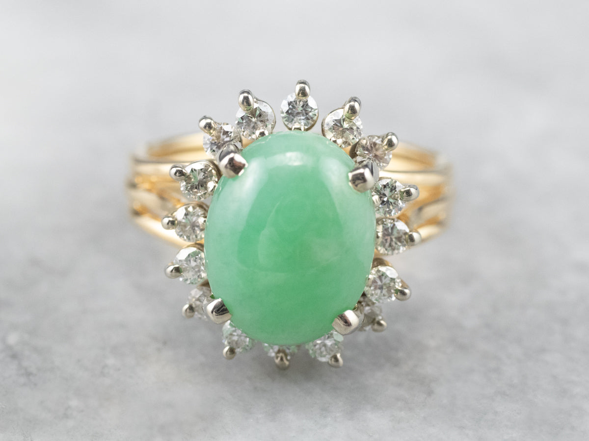 Vintage Jade and Diamond Halo Ring