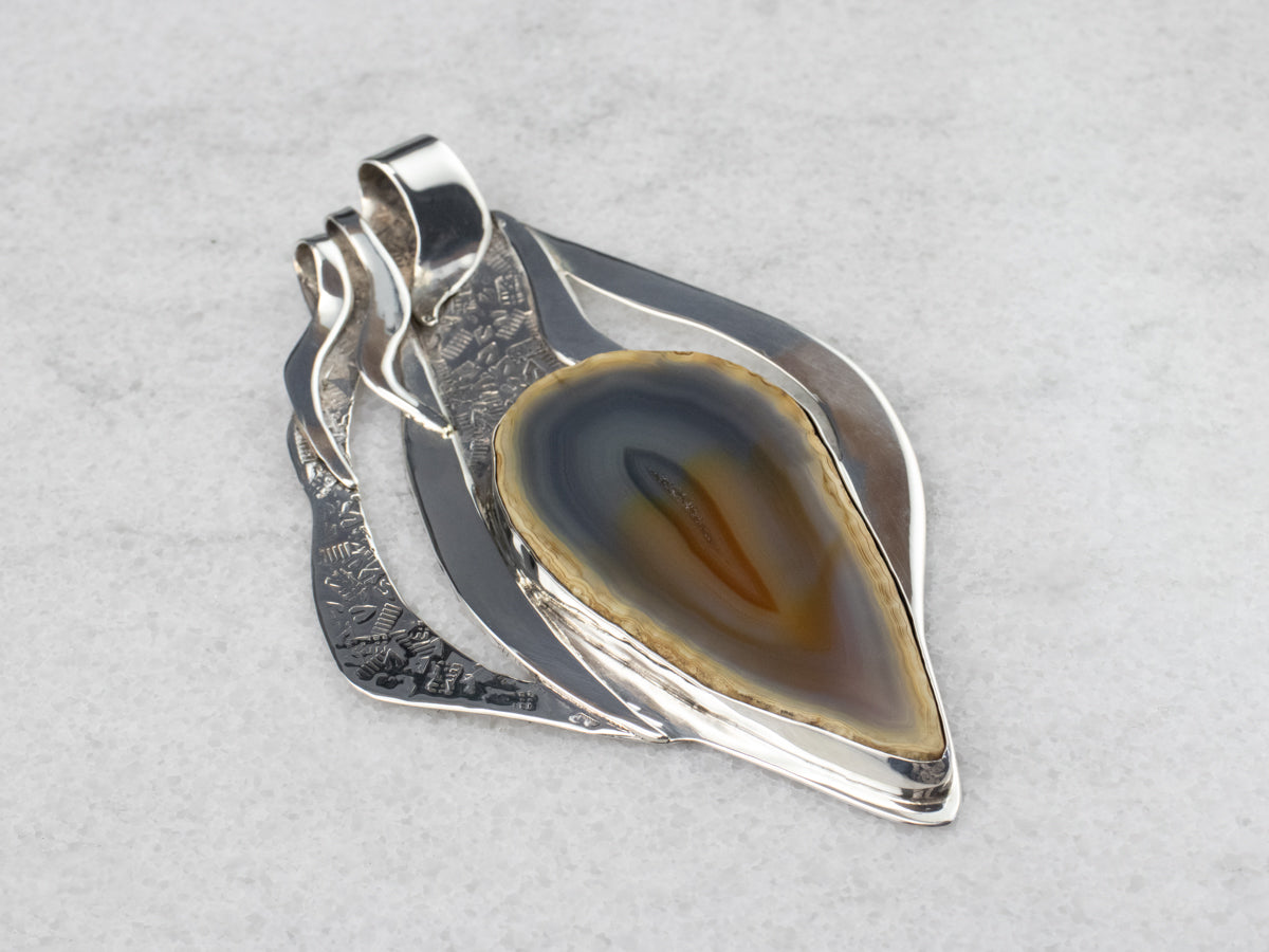 Huge Agate Sterling Silver Statement Pendant