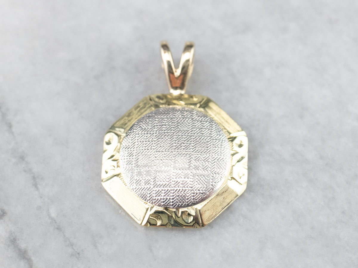 Platinum and Gold Textured Metal Pendant