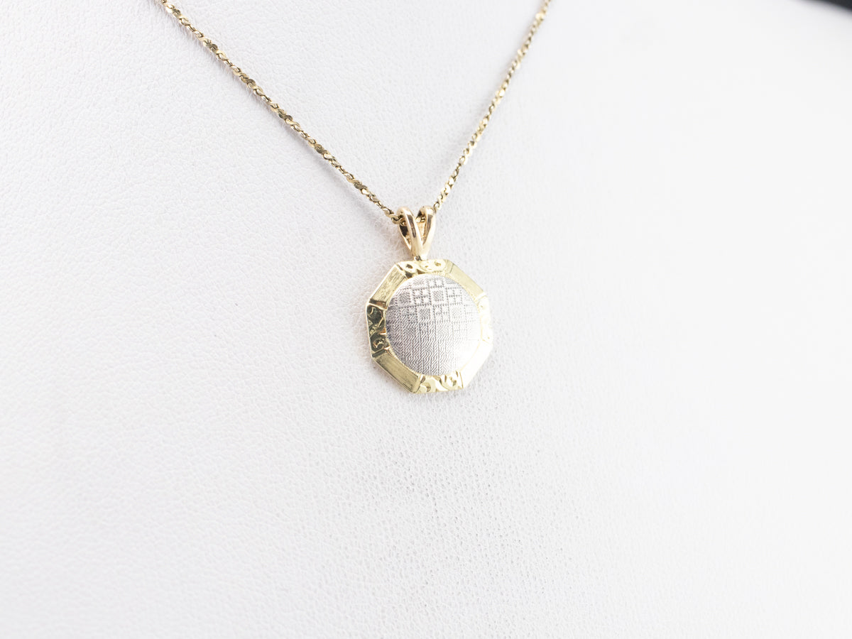 Platinum and Gold Textured Metal Pendant