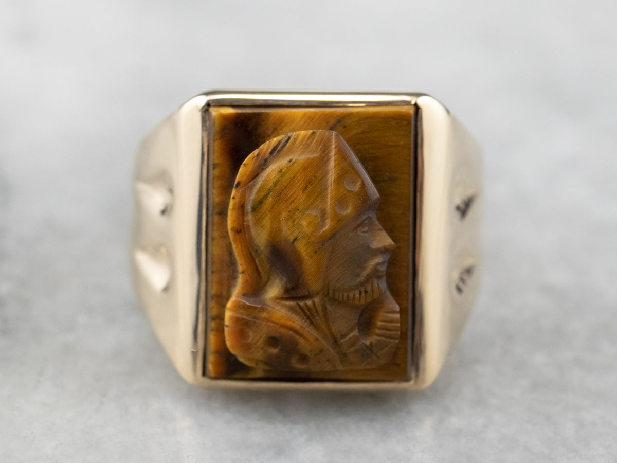 Men&#39;s Tiger&#39;s Eye Cameo Statement Ring