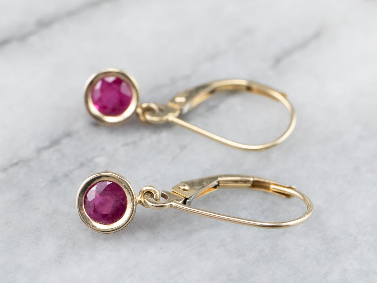 Yellow Gold Ruby Drop Earrings