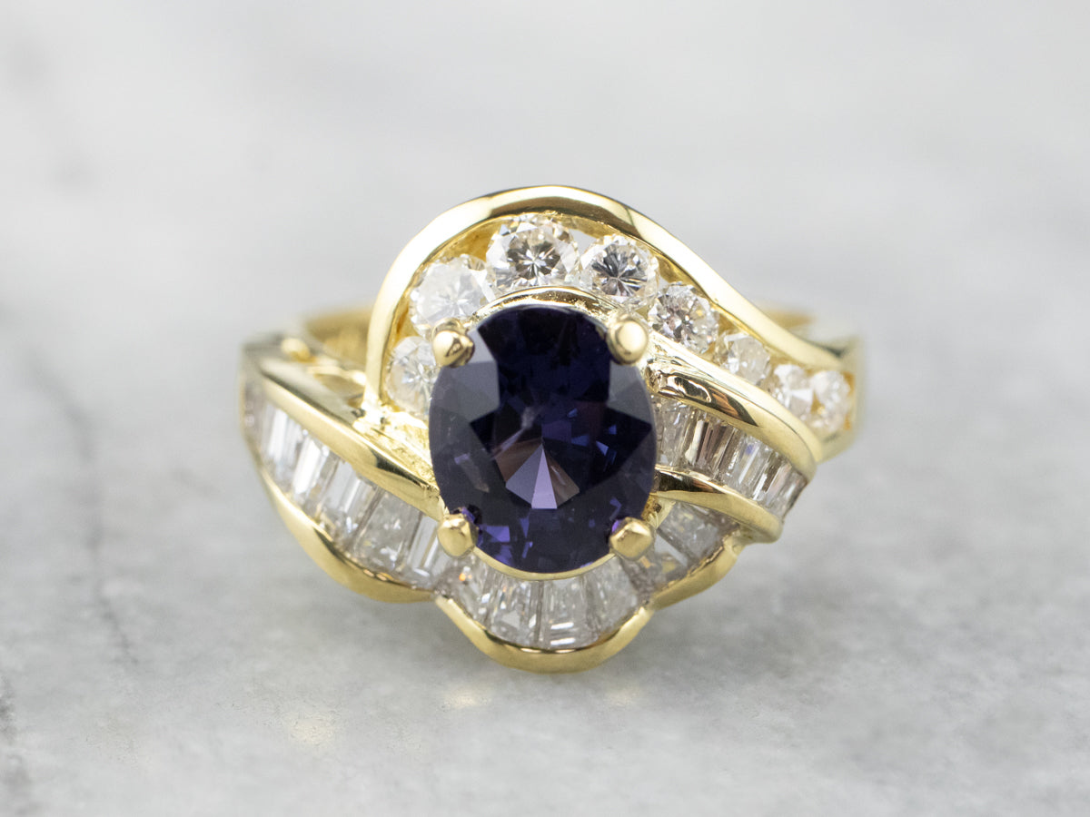 Purple Sapphire and Diamond 18K Gold Ring