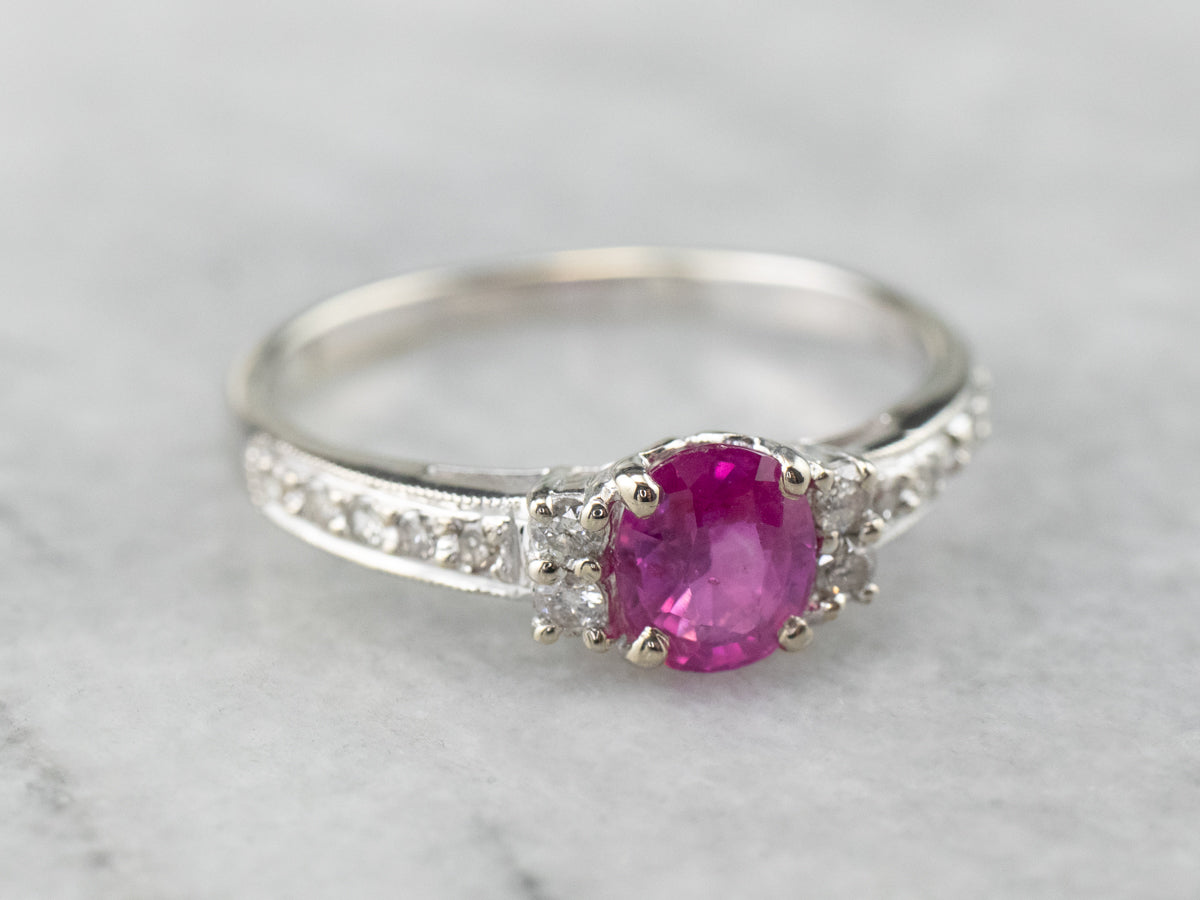 White Gold Ruby and Diamond Ring