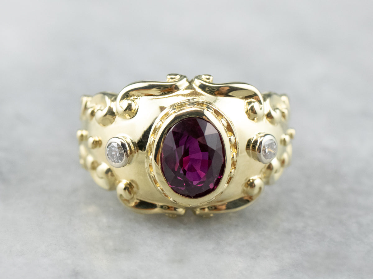 Gold Ruby and Diamond Statement Ring