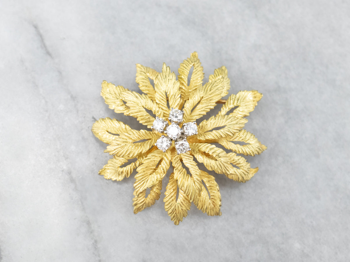 Vintage Flower Diamond Cluster Pin