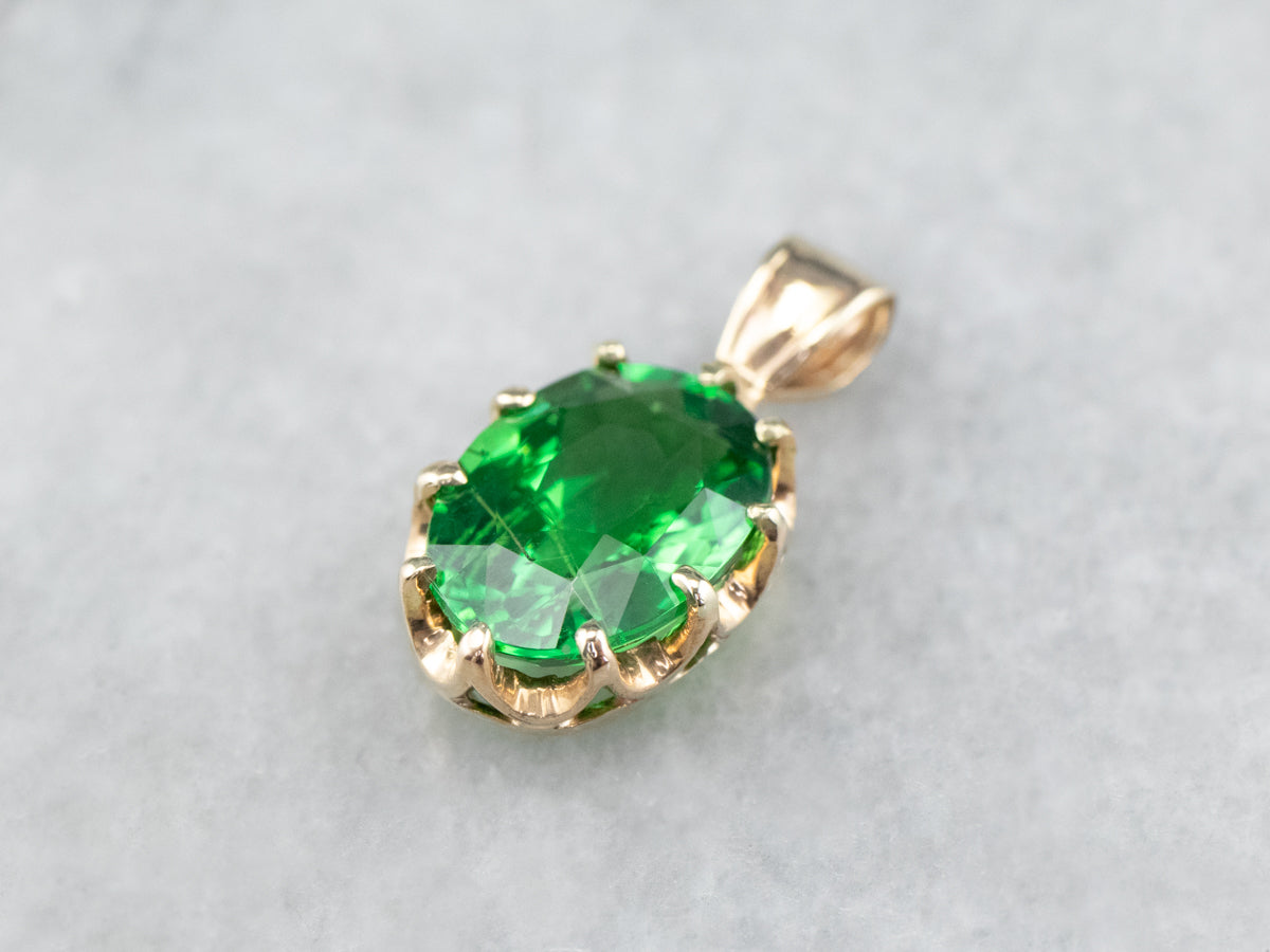 Oval Cut Tsavorite Garnet Gold Solitaire Pendant