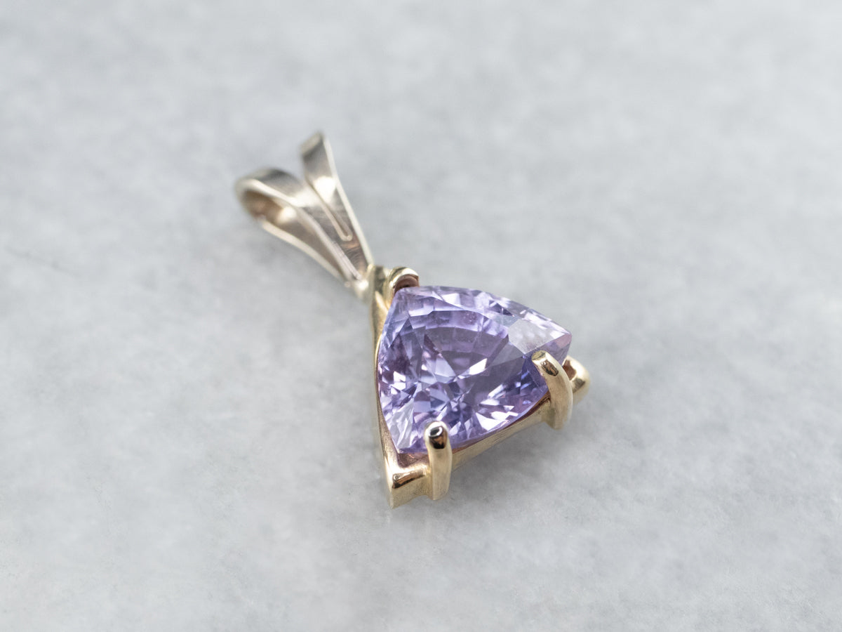 Trillion Cut Purple Spinel Gold Solitaire Pendant