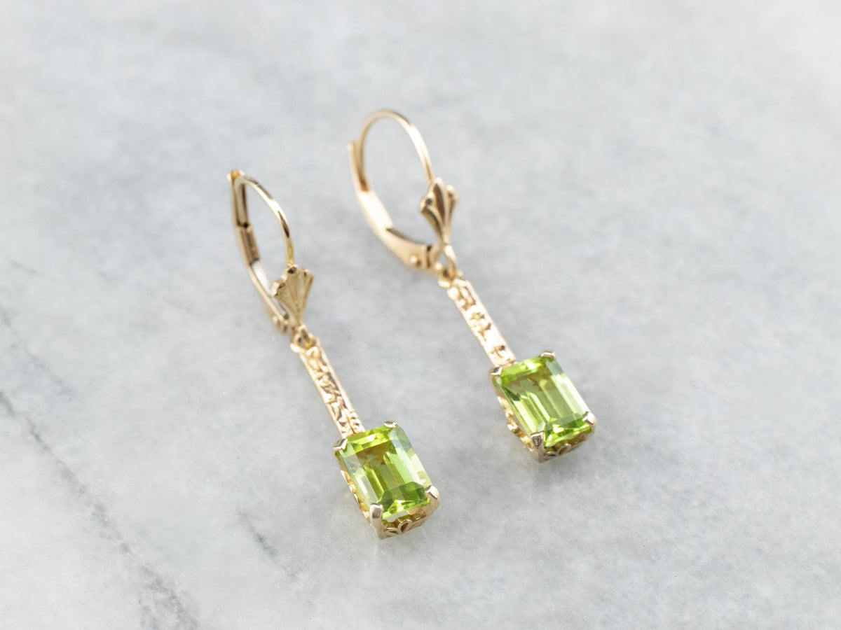 Peridot Gold Bar Drop Earrings