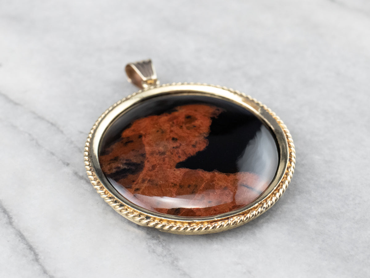 Brown Agate Gold Medallion Pendant