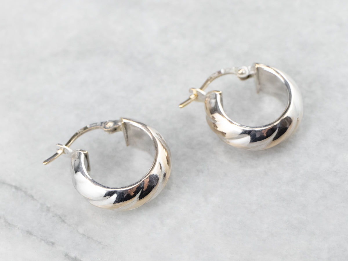 18K White Gold Cuff Hoop Earrings