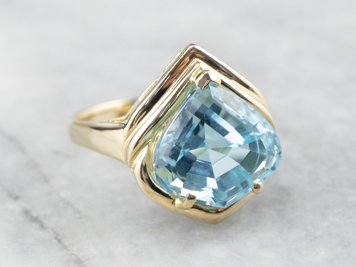 Fancy Cut Blue Topaz Gold Statement Ring