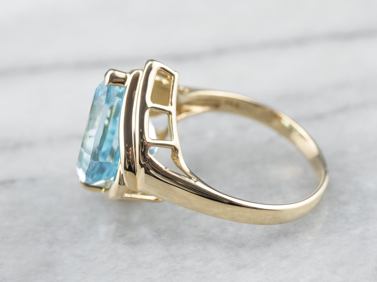 Fancy Cut Blue Topaz Gold Statement Ring