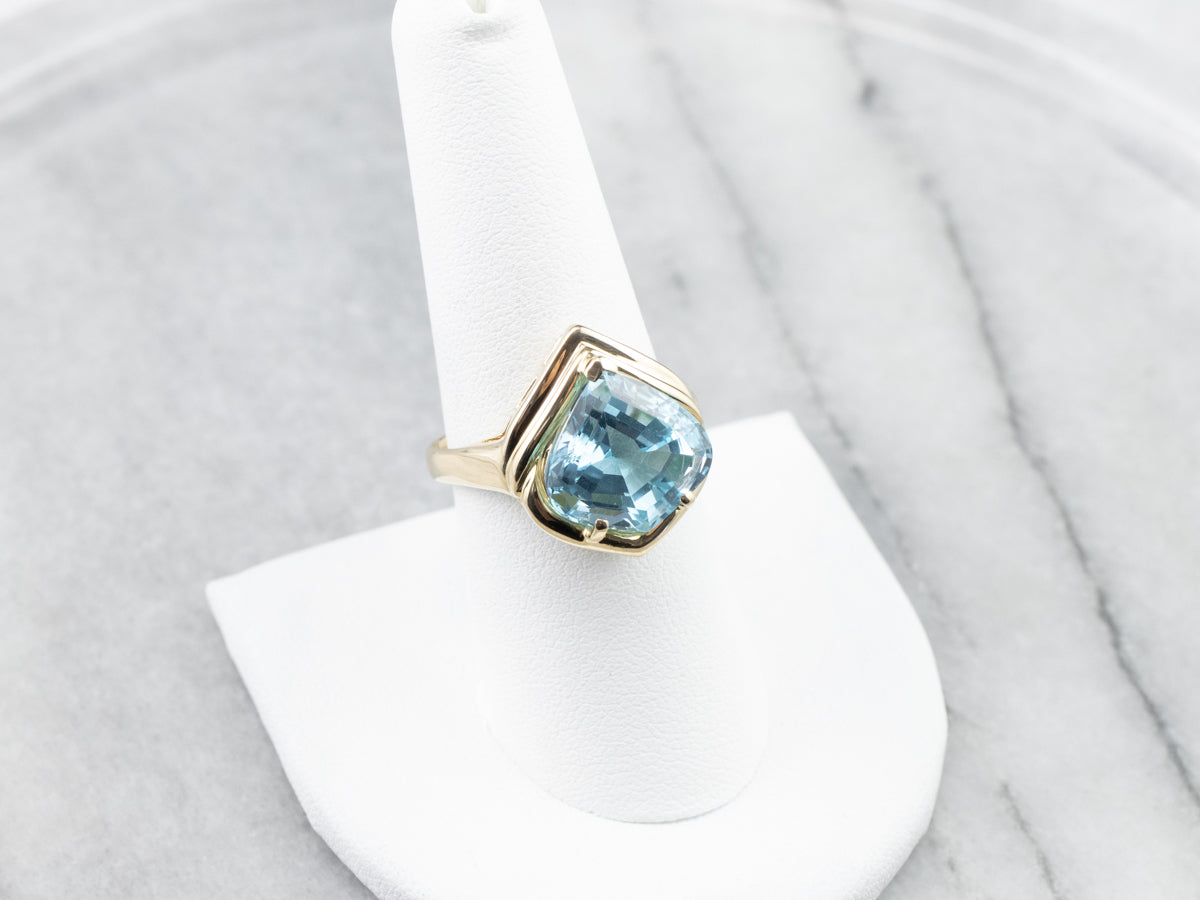 Fancy Cut Blue Topaz Gold Statement Ring