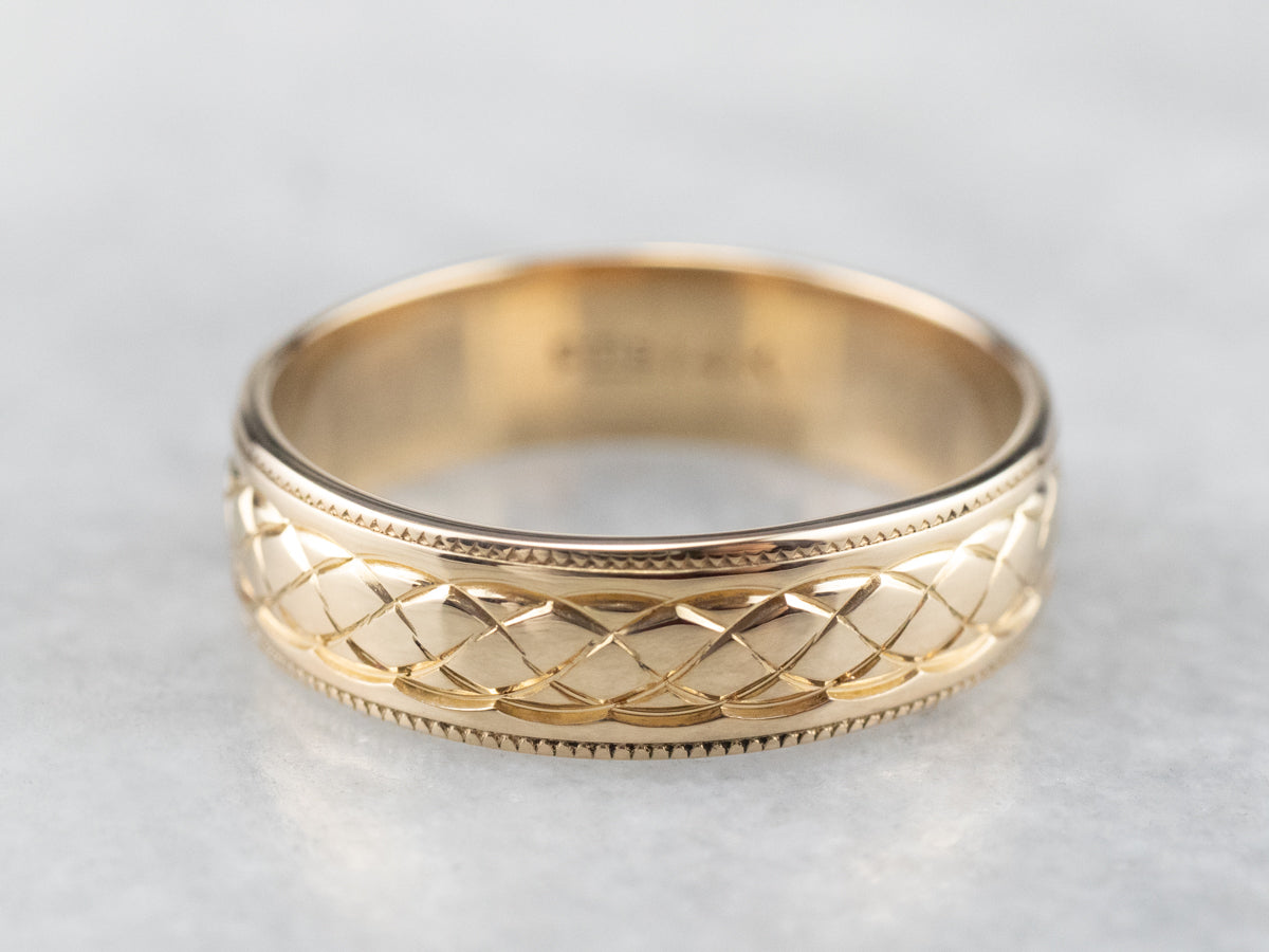 14K Gold Quilted Patterned Wedding Band