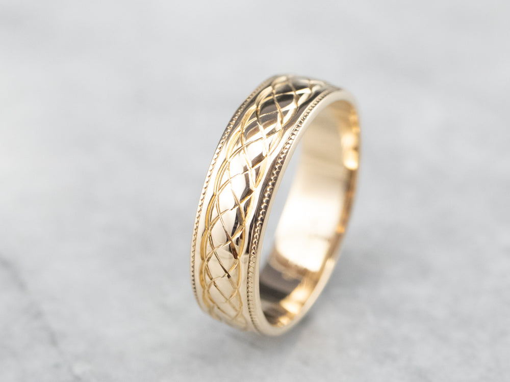 14K Gold Quilted Patterned Wedding Band - Market Square Jewelers