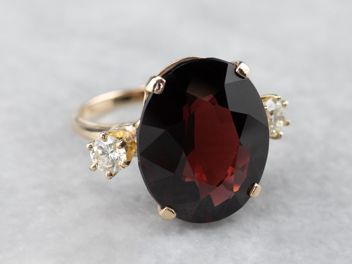 Three Stone Garnet and Diamond Ring