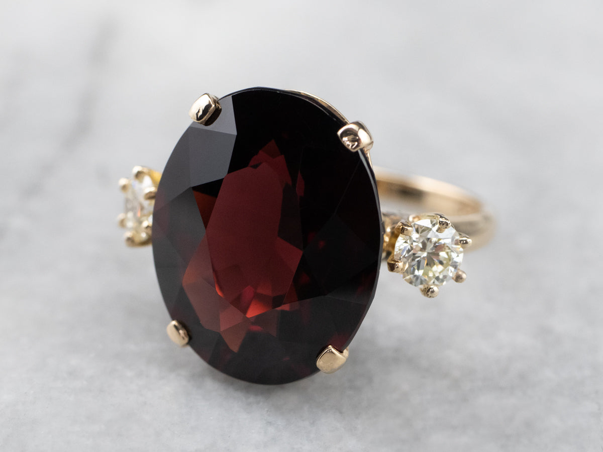 Three Stone Garnet and Diamond Ring