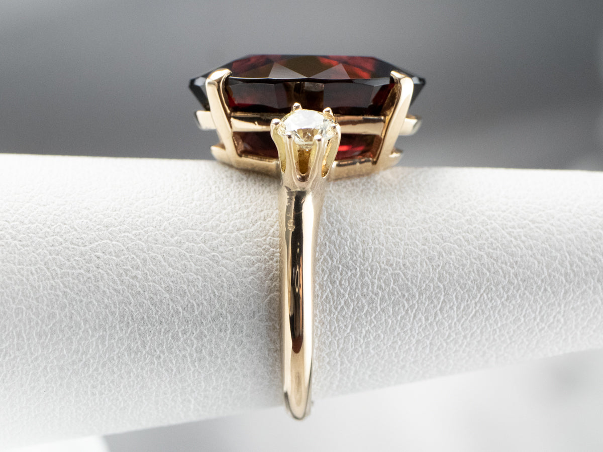 Three Stone Garnet and Diamond Ring