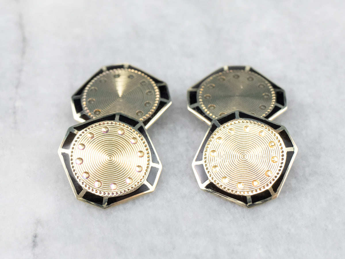 Vintage Black Enamel and Gold Cufflinks