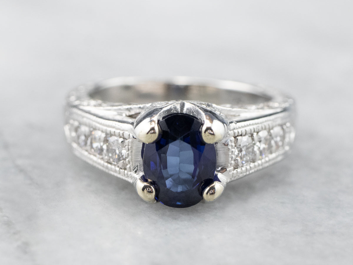 Platinum Sapphire and Diamond Ring