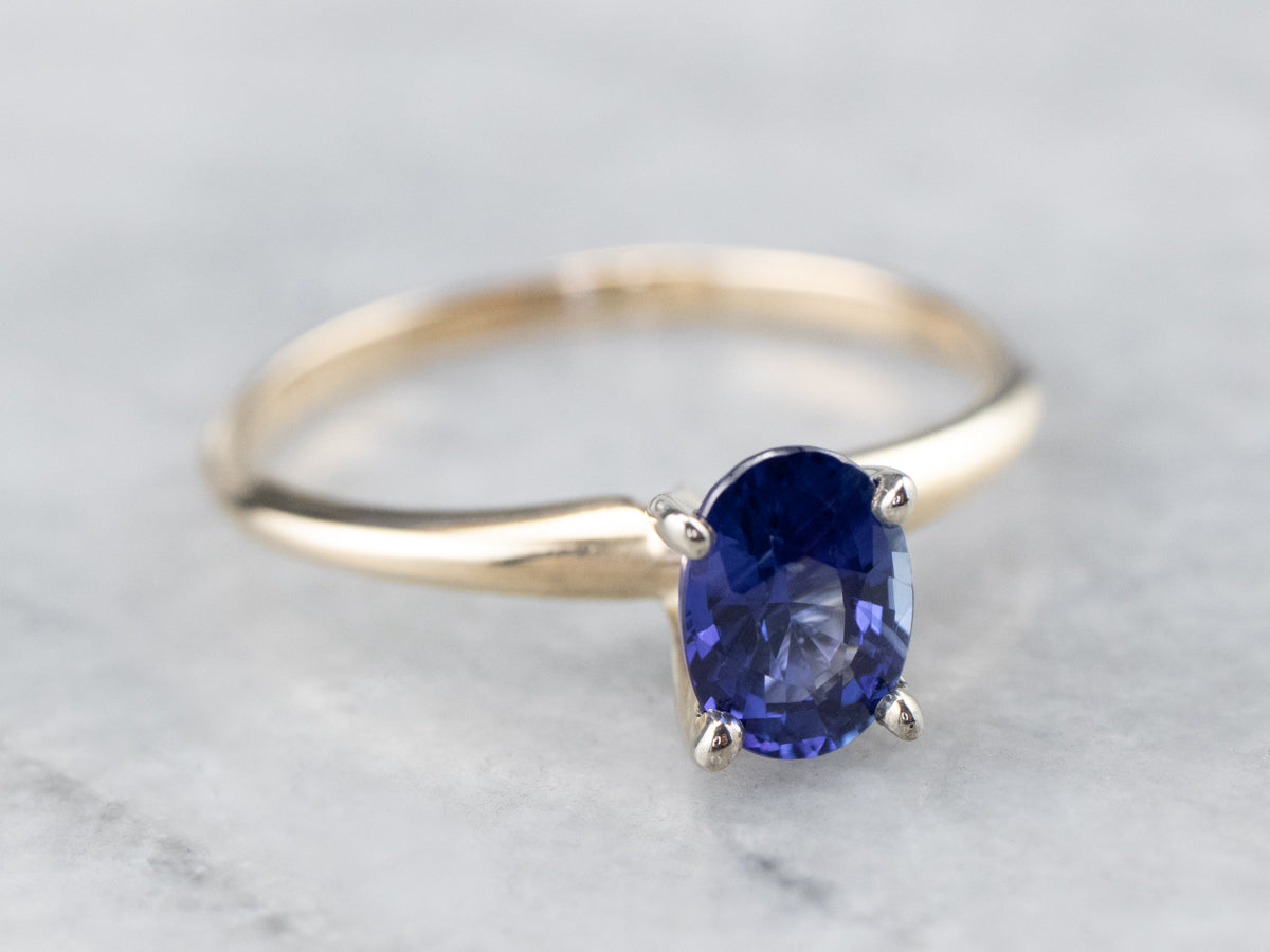 Two Tone Gold Sapphire Solitaire Ring