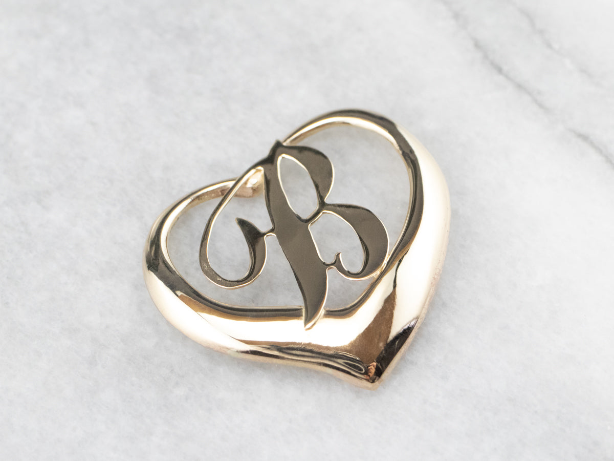 Gold &quot;B&quot; Monogram Heart Pendant