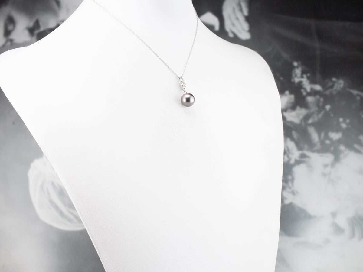 Grey Pearl Diamond White Gold Pendant