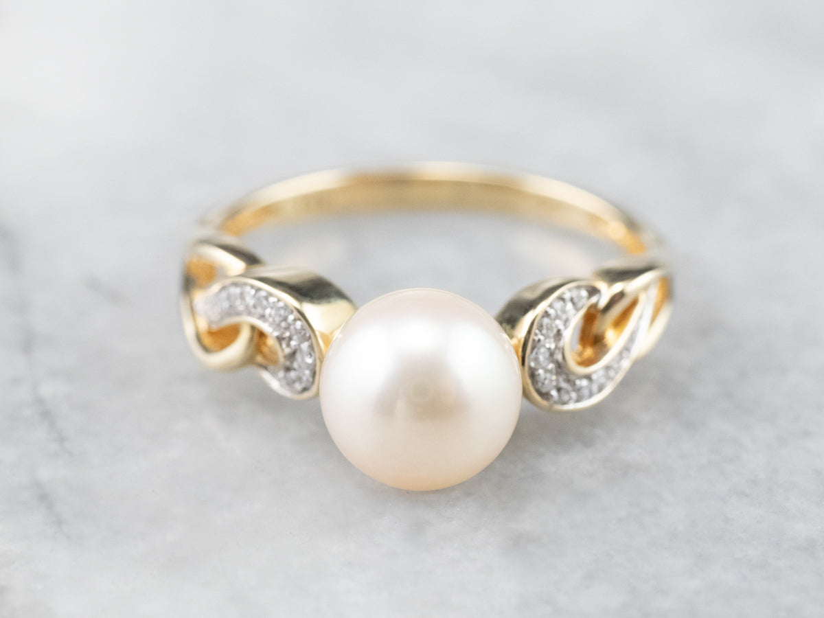 Pearl Diamond Two Tone Gold Ring