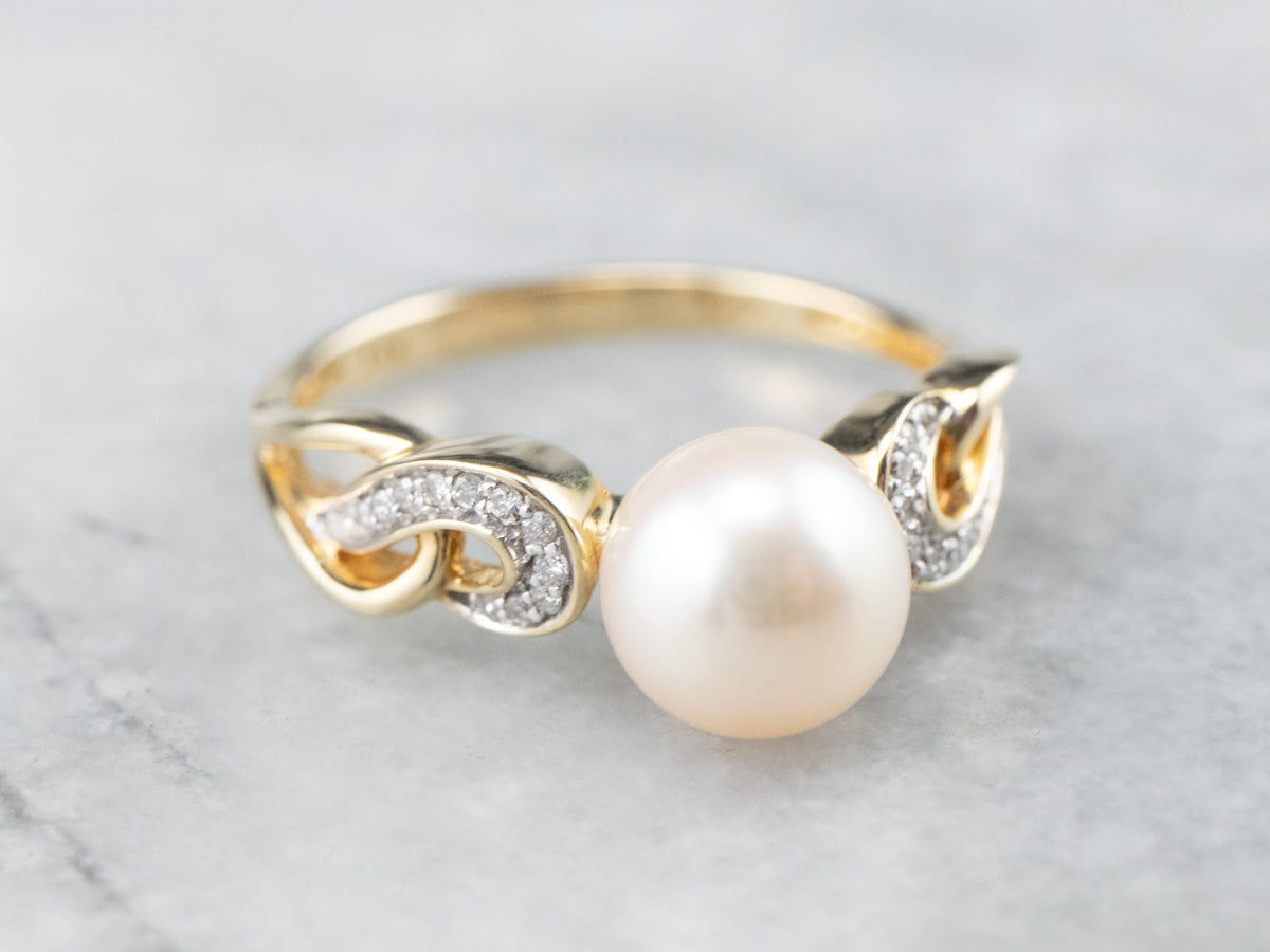 Pearl Diamond Two Tone Gold Ring