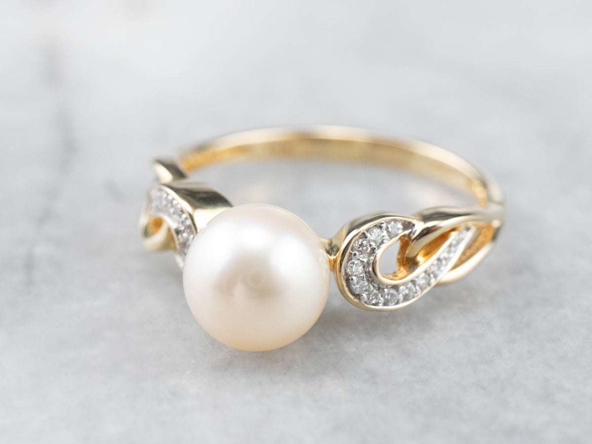 Pearl Diamond Two Tone Gold Ring