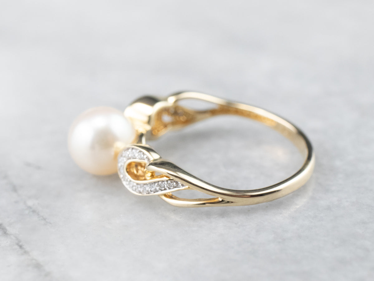 Pearl Diamond Two Tone Gold Ring