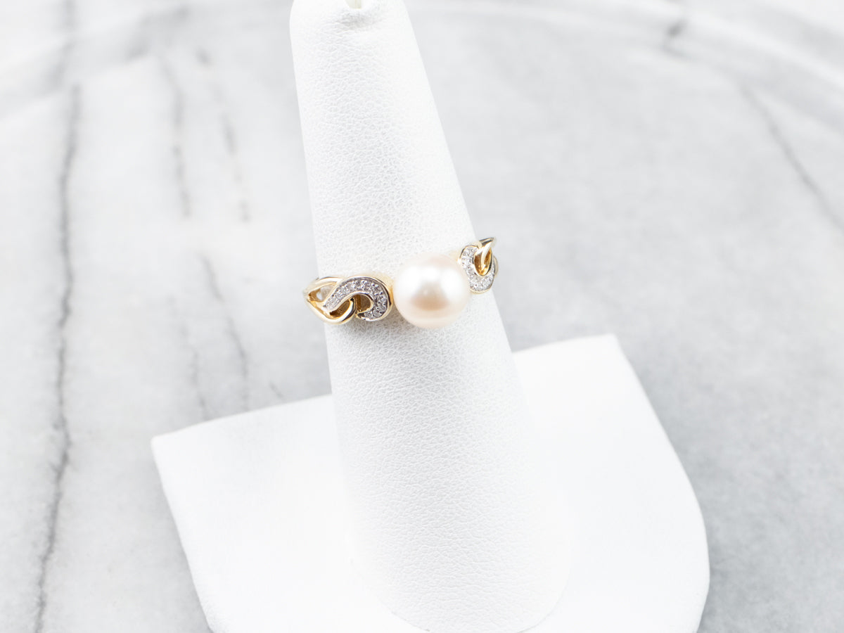 Pearl Diamond Two Tone Gold Ring