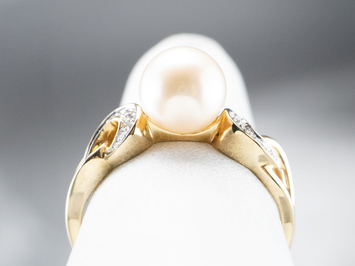 Pearl Diamond Two Tone Gold Ring