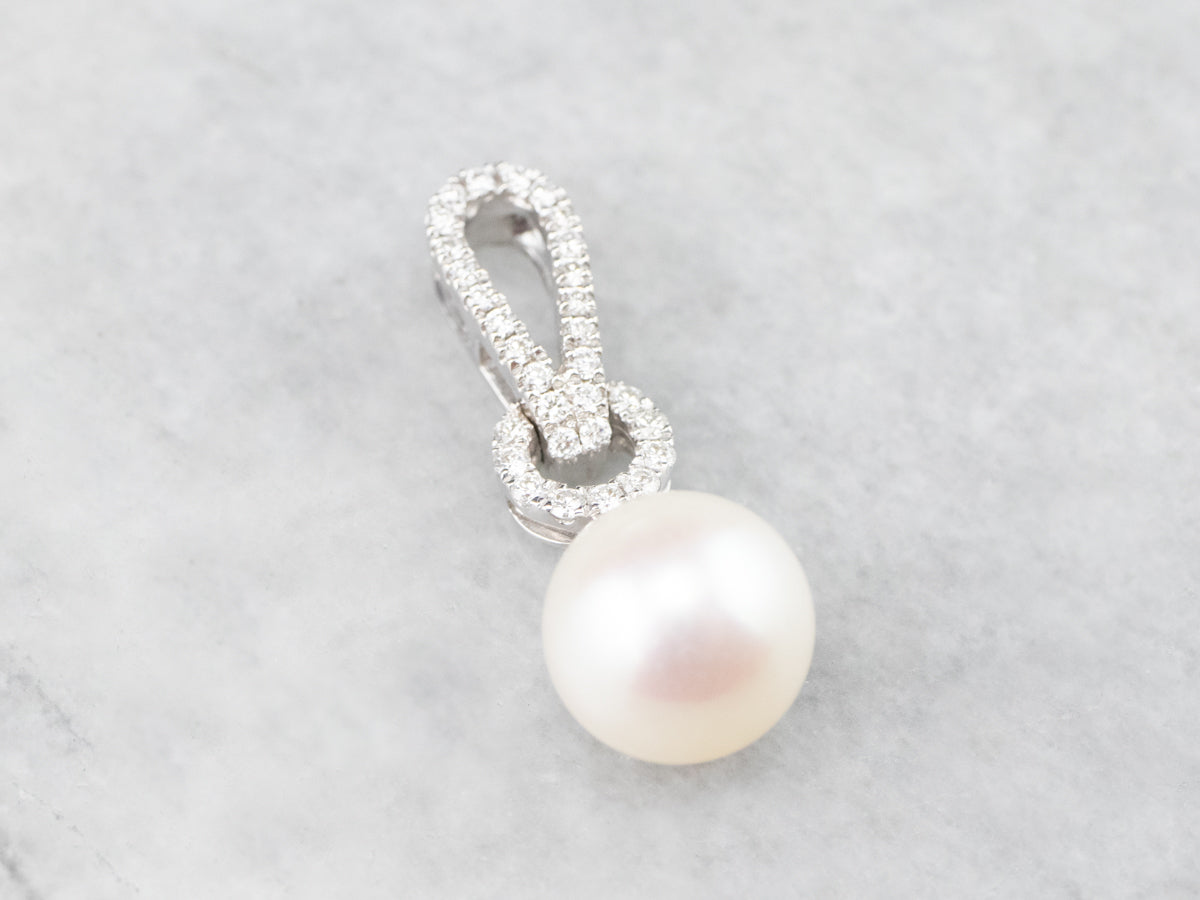 Pearl Diamond White Gold Drop Pendant