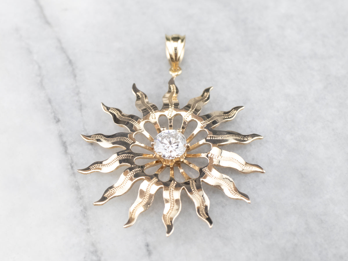 Gold Diamond Solitaire Sun Pendant