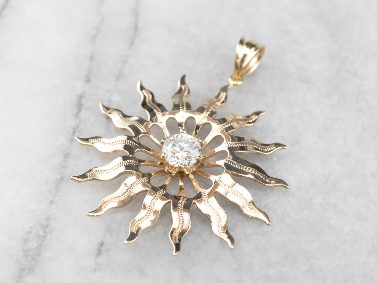 Gold Diamond Solitaire Sun Pendant