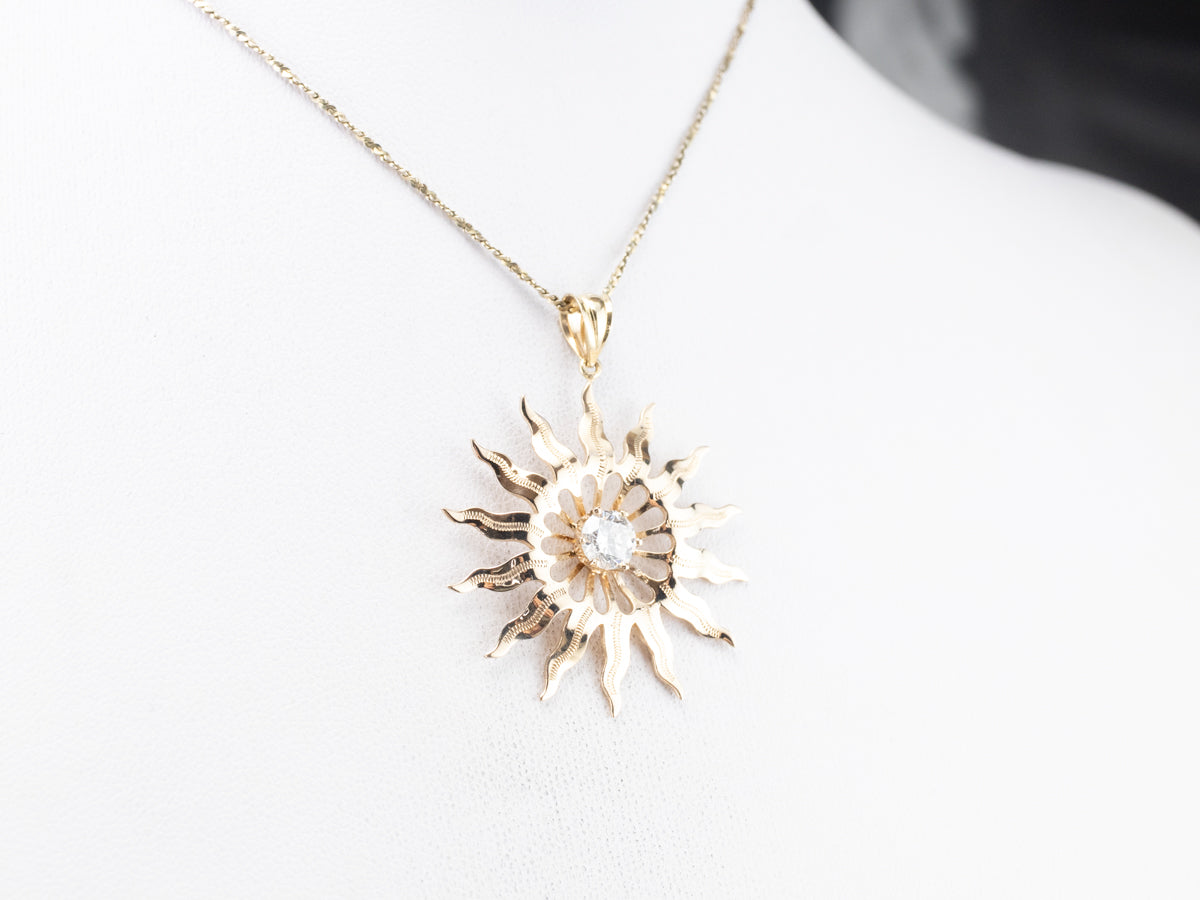 Gold Diamond Solitaire Sun Pendant