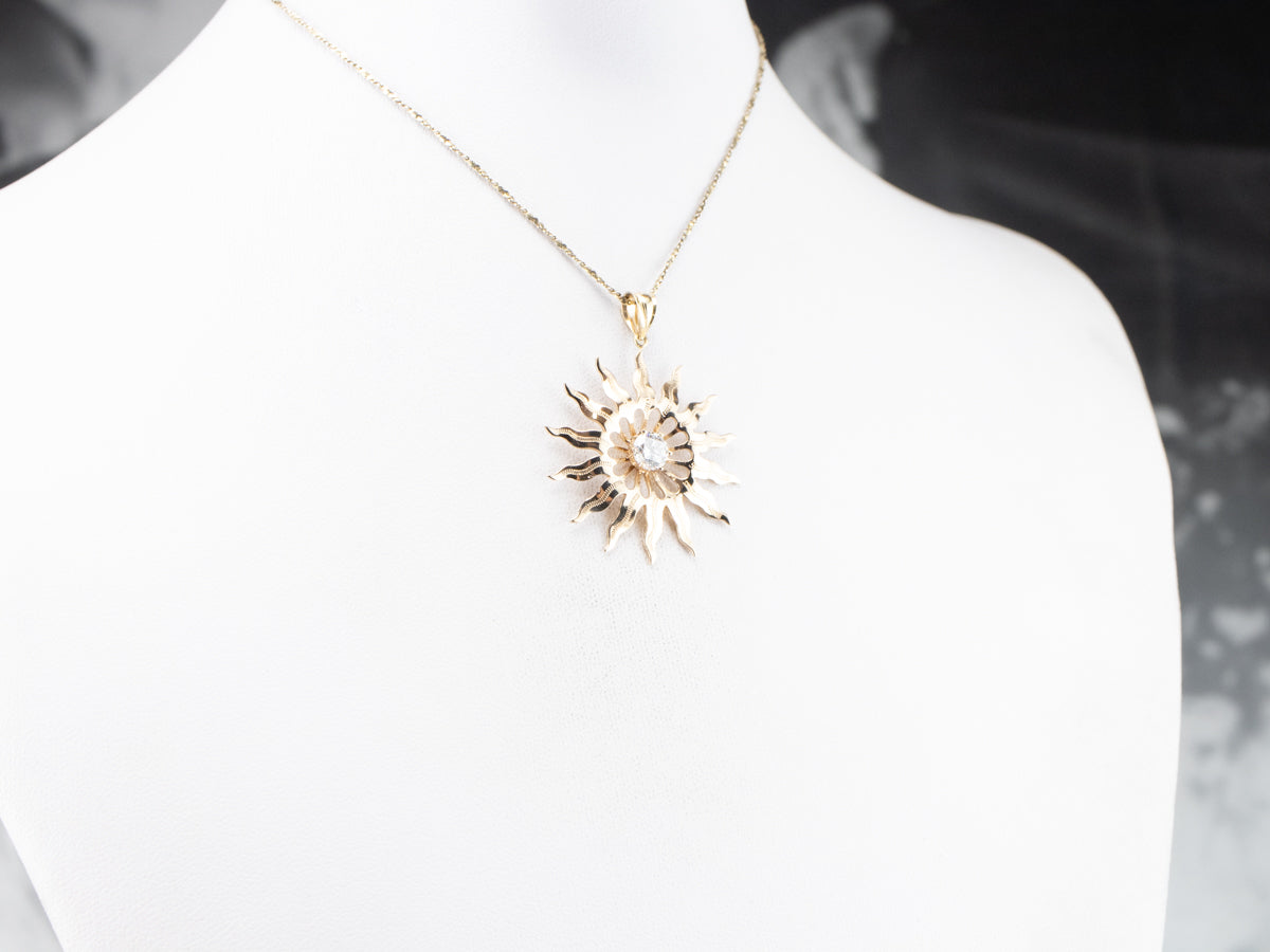 Gold Diamond Solitaire Sun Pendant