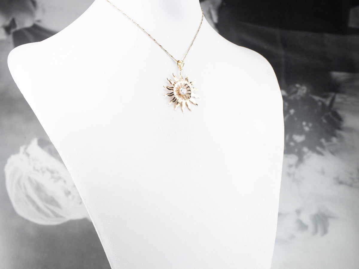 Gold Diamond Solitaire Sun Pendant